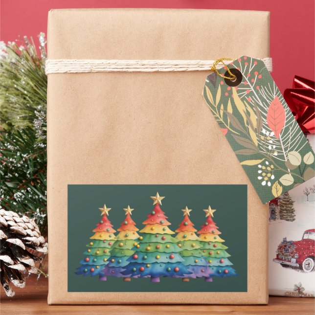 Pegatina Rectangular Christmas Pride Rainbow LGBTQ Equal Rights Gay  (Vacaciones)