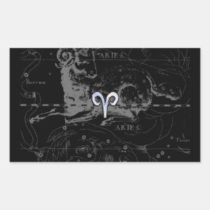 Pegatina Rectangular Chrome like Aries Zodiac Sign on Hevelius Black