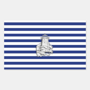 Pegatina Rectangular Chrome Like Lighthouse on Nautical Stripes