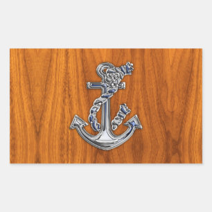 Pegatina Rectangular Chrome Rope Anchor on Teak Veneer