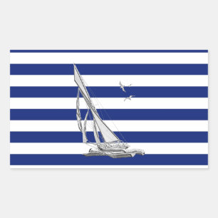 Pegatina Rectangular Chrome Sailing on Nautical Stripes