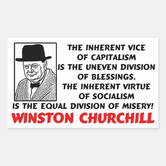 Pegatina Rectangular Churchill: ¡El socialismo es miseria! (Anverso)