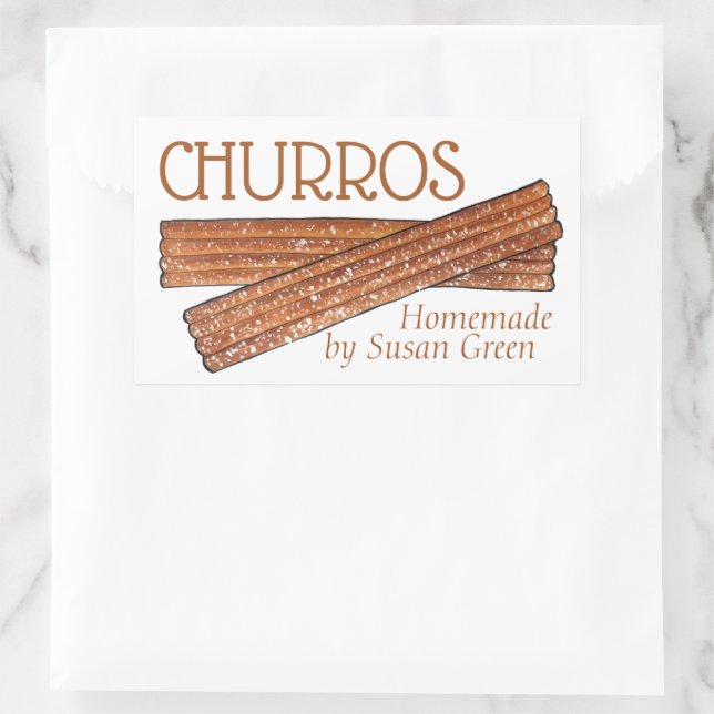 Pegatina Rectangular Churros Caseros Patatas Fritas De Churro Hechas Po (Bolso)