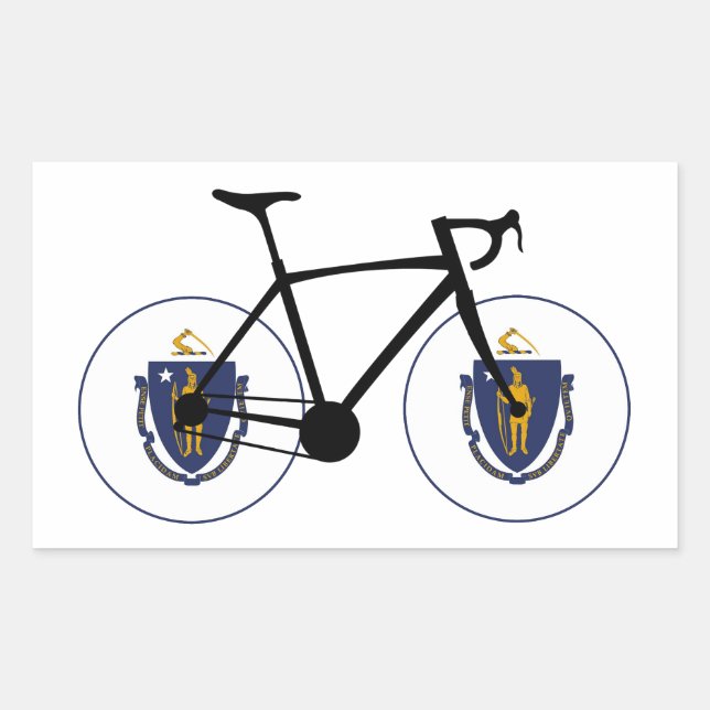 Pegatina Rectangular Ciclismo con bandera de Massachusetts (Anverso)