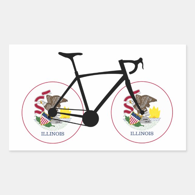 Pegatina Rectangular Ciclismo con la bandera de Illinois (Anverso)