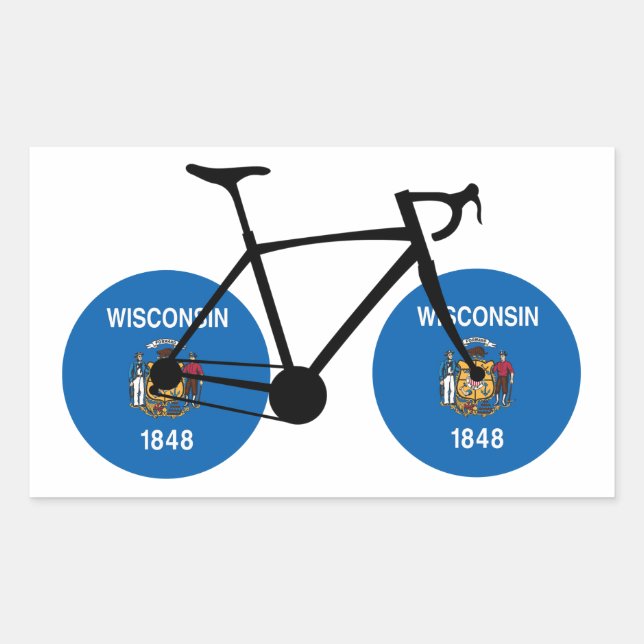 Pegatina Rectangular Ciclismo de bandera de Wisconsin (Anverso)