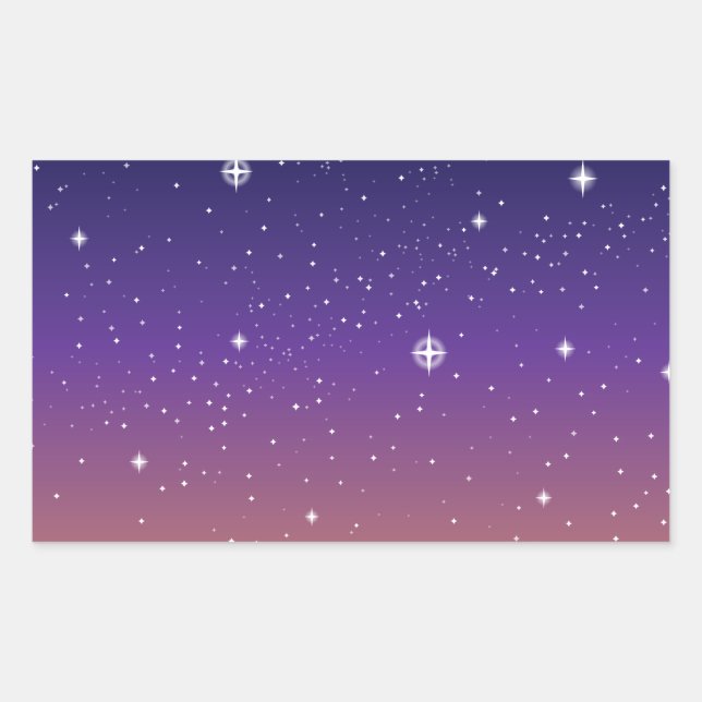 Pegatina Rectangular Cielo estrellado de puesta de sol púrpura y dorado (Anverso)