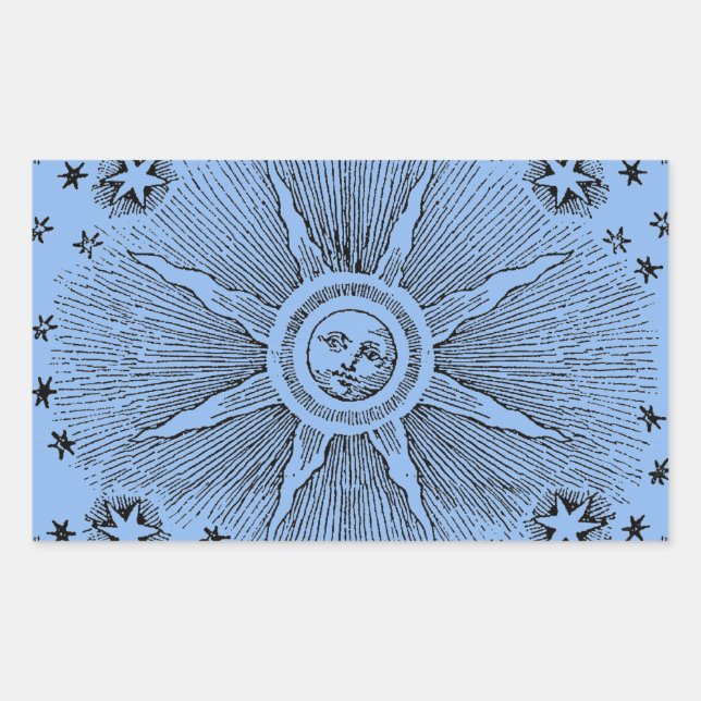 Pegatina Rectangular Cielo Nocturno Antiguo Estrellas Sol Zodiaco Medie (Anverso)