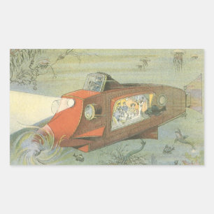 Pegatina Rectangular Ciencia vintage ficción submarino Steampunk en el