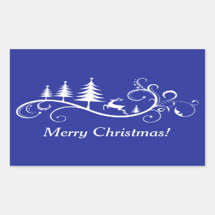 Pegatina Rectangular Ciervos retros del salto y navidad del árbol