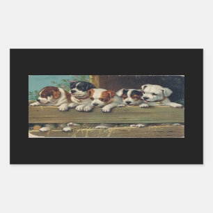 Pegatina Rectangular Cinco cachorros beagles