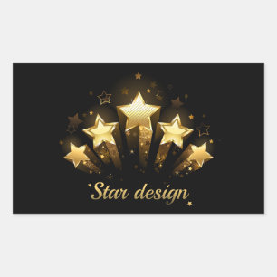 Pegatina Rectangular Cinco estrellas de oro en negro