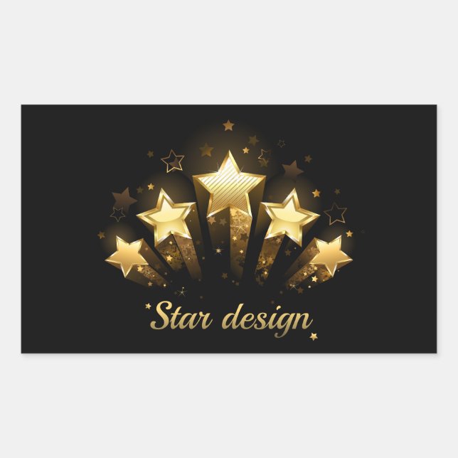 Pegatina Rectangular Cinco estrellas de oro en negro (Anverso)