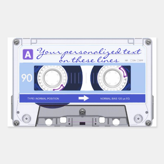 Pegatina Rectangular Cinta cassette - azul - (Anverso)