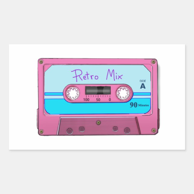 Pegatina Rectangular Cinta de cassette retro (Anverso)
