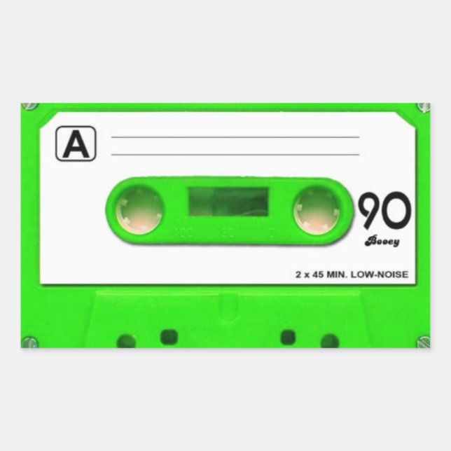 Pegatina Rectangular Cinta de música cassette verde (Anverso)
