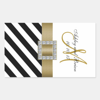 Pegatina Rectangular Cinta de oro de franjas negras Boda inicial