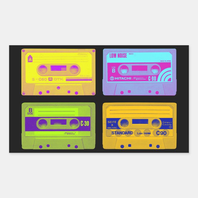 Pegatina Rectangular Cintas de cassette de arte pop de los años 80 (Anverso)