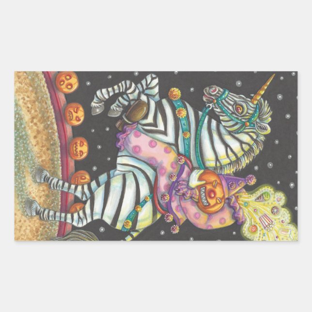 PEGATINA RECTANGULAR CIRCUS CLOWN, PEGATINAS ZEBRA UNICORN (Anverso)