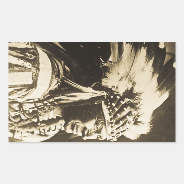 Pegatina Rectangular Cisne blanco jefe de Lakota Sioux (Anverso)