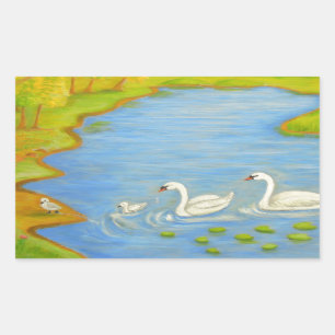 Pegatina Rectangular Cisnes