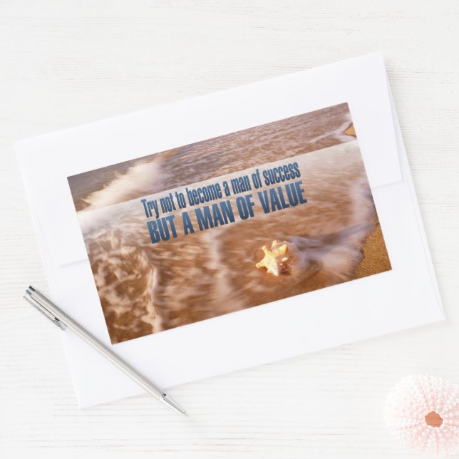 Pegatina Rectangular Cita Inspiradora "Conviértete en un hombre de valo (Sobre)