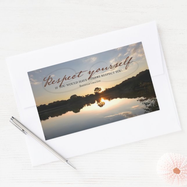 Pegatina Rectangular Cita Inspiradora de Baltasar Gracian "Respeto" (Sobre)