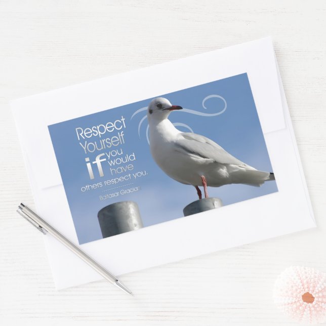 Pegatina Rectangular Cita Inspiradora de Baltasar Gracian "Respeto" (Sobre)