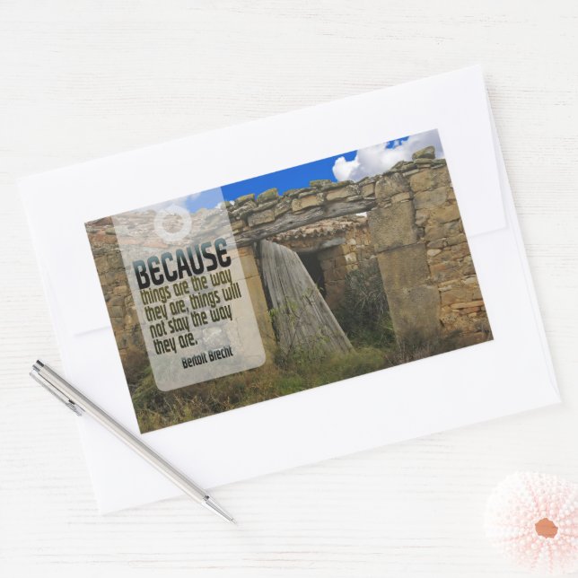 Pegatina Rectangular Cita Inspiradora de Bertolt Brecht "Change" (Sobre)