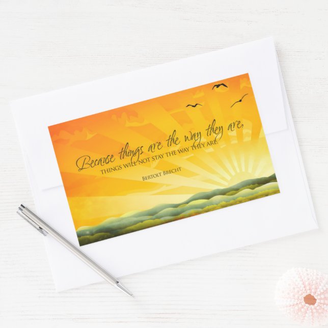 Pegatina Rectangular Cita Inspiradora de Bertolt Brecht "Change" (Sobre)