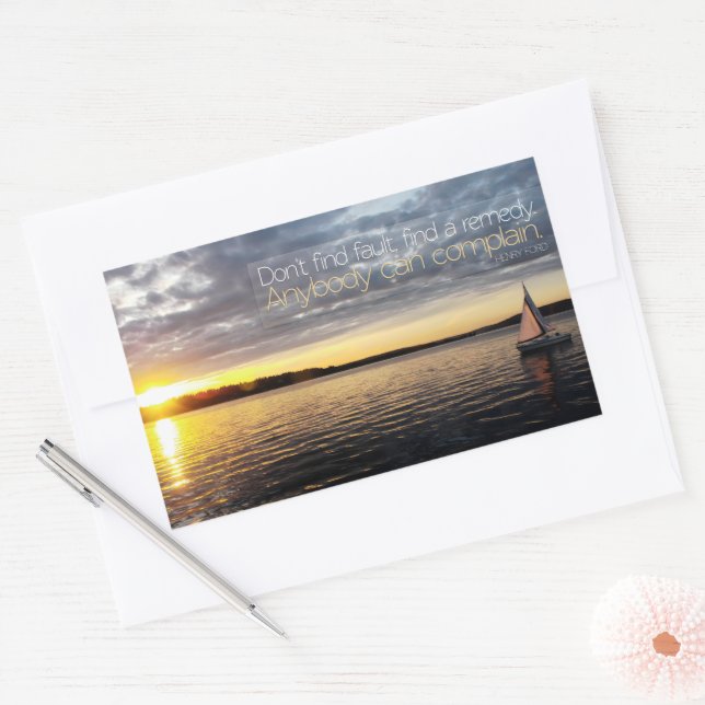 Pegatina Rectangular Cita Inspiradora de Henry Ford "Encuentre un remed (Sobre)