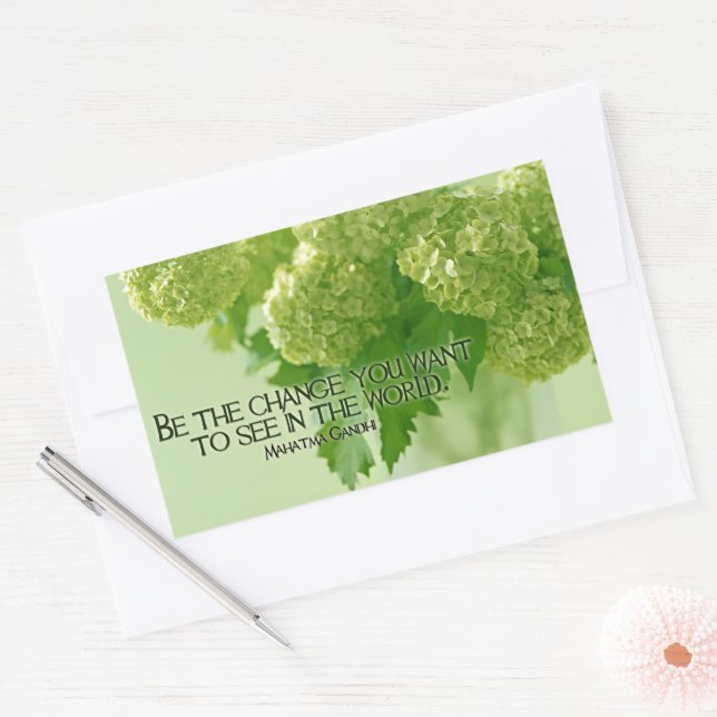 Pegatina Rectangular Cita Inspiradora de Mahatma Gandhi "Sé el cambio" (Sobre)