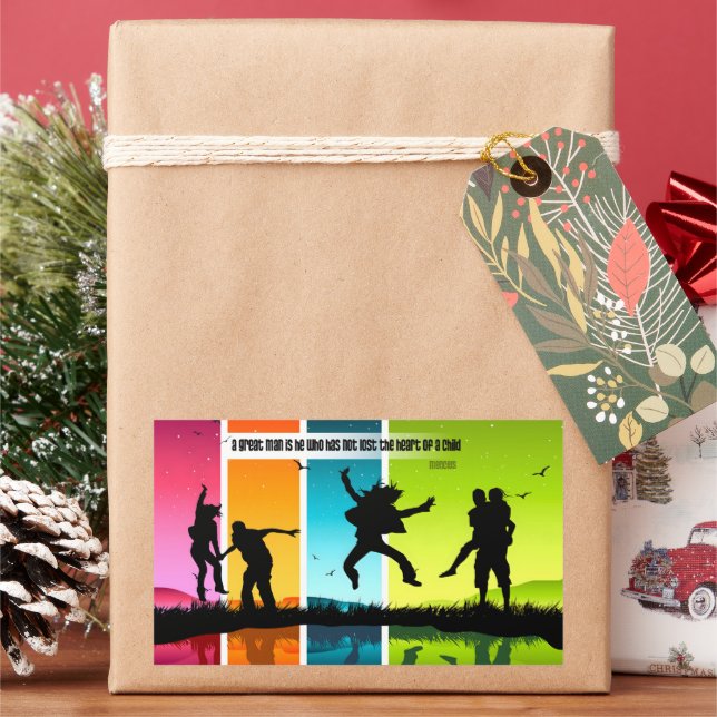 Pegatina Rectangular Cita Inspiradora de Mencius "Un gran hombre" (Vacaciones)