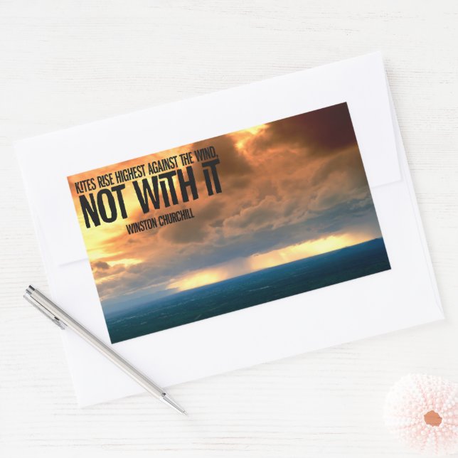 Pegatina Rectangular Cita Inspiradora de Winston Churchill "Cometas" (Sobre)