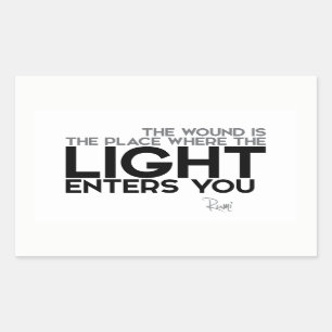 Pegatina Rectangular CITAS: Rumi: La luz le inscribe