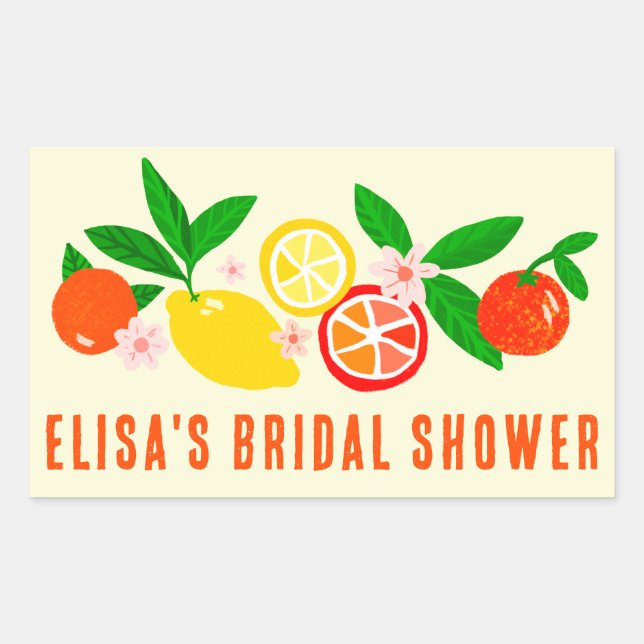 Pegatina Rectangular Citrus Celebration Bright Custom BRIDAL SHOWER  (Anverso)