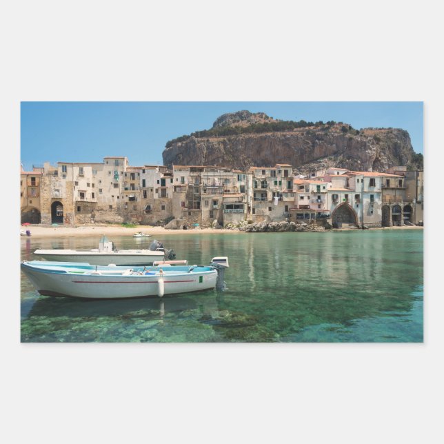 Pegatina Rectangular Ciudad de Cefalu en Sicilia (Anverso)
