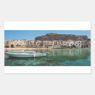 Pegatina Rectangular Ciudad de Cefalu en Sicilia