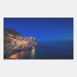 Pegatina Rectangular Ciudad de Manarola en Cinque Terre por la noche