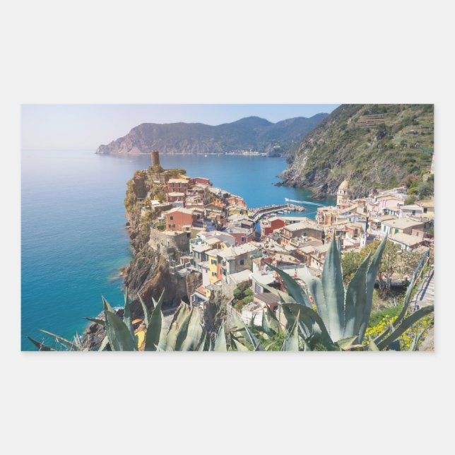 Pegatina Rectangular Ciudad de Vernazza, Cinque Terre (Anverso)