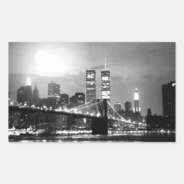 Pegatina Rectangular Ciudad Nueva York blanca y negra en Rectángulo noc (Anverso)