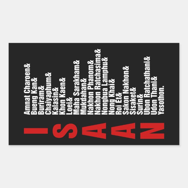 Pegatina Rectangular Ciudades de Isaán, Tailandia (Anverso)