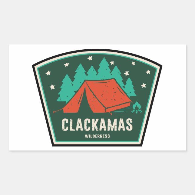Pegatina Rectangular Clackamas Wilderness Oregon Camping (Anverso)