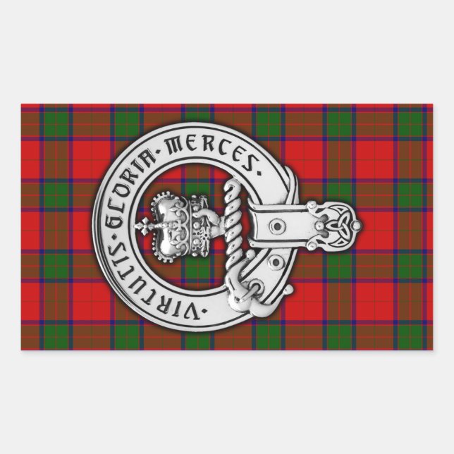 Pegatina Rectangular Clan Donnachaidh (Robertson) Escudo y Tartán (Anverso)