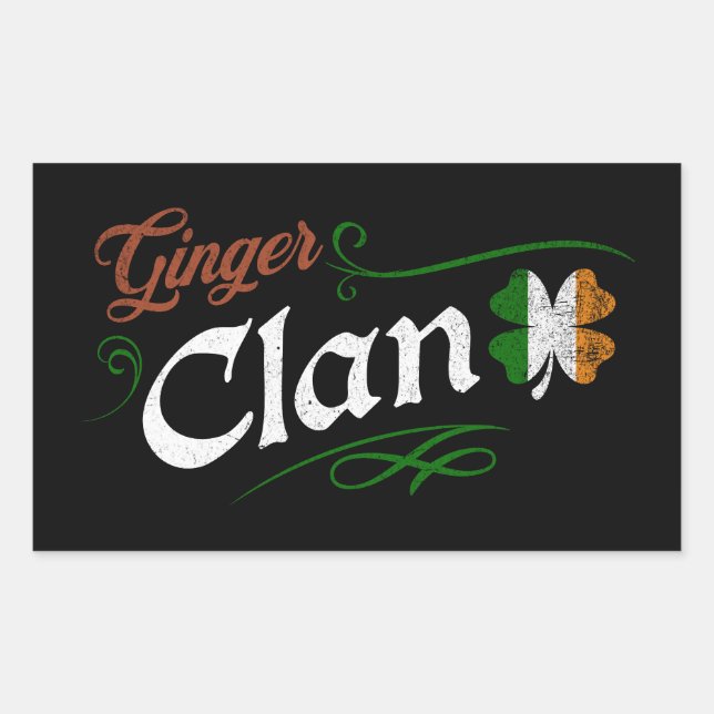 Pegatina Rectangular Clan Pelirrojo Día de San Patricio Pelirroja Vinta (Anverso)