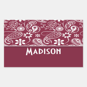 Pegatina Rectangular Claret Paisley; Personalizado