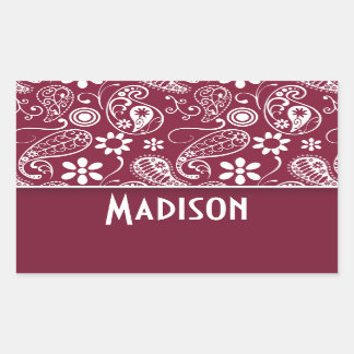Pegatina Rectangular Claret Paisley; Personalizado
