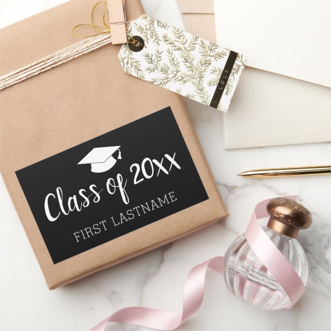 Pegatina Rectangular Clase de año y nombre - El negro puede cambiar el  (Regalar)