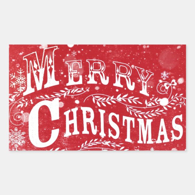 Pegatina Rectangular Clásica Navidad blanca y roja (Anverso)