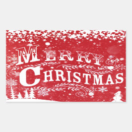 Pegatina Rectangular Clásica Navidad blanca y roja